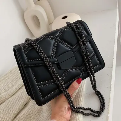 Women's Studded Chain Strap Small Square Crossbody Bag - 1