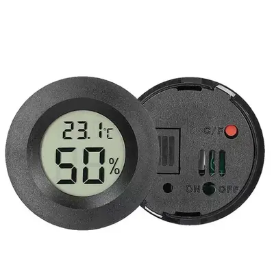 Elektronisches Thermo-Hygrometer, rund, Einbau, mit Sonde, umschaltbar, für Zigarrenschrank, Weinschrank und Terrarien (Reptilien)