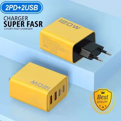 120W Fast Charger Head, Dual TYPE-C + Dual USB, UK and US Standard