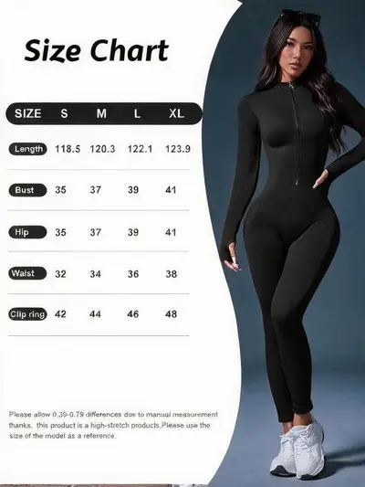 Women's Zip Long Sleeve Yoga Jumpsuit with Thumb Holes, Butt-Lifting Sports Bodysuit - 6