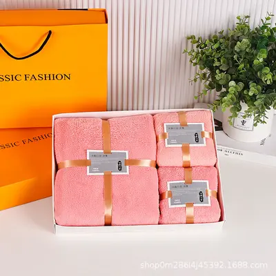 Coral Velvet Bath Towel Gift Set, 3 Pieces