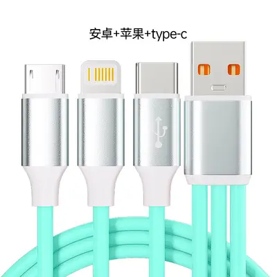柔软回弹一分三数据线一拖三液态快充线多接口可选可支持数据传输