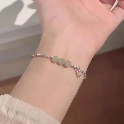 S925 gümüş Hetian yeşim bilezik mavi taş - 3