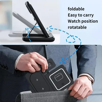 3-in-1 Foldable Wireless Charger for iPhone and Watch, 15W