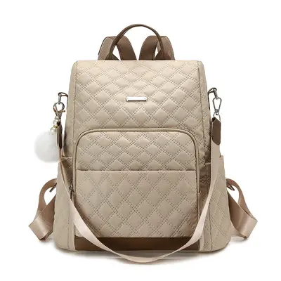 Women's Diamond-Quilted Embroidered Backpack, Anti-Theft, Large Capacity - 8