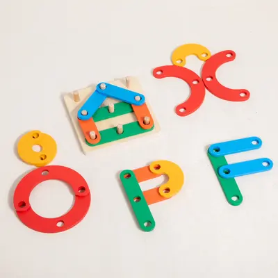 Montessori Wooden Tic-Tac-Toe Puzzle Board, Geometric Shape Assembly Game - 5
