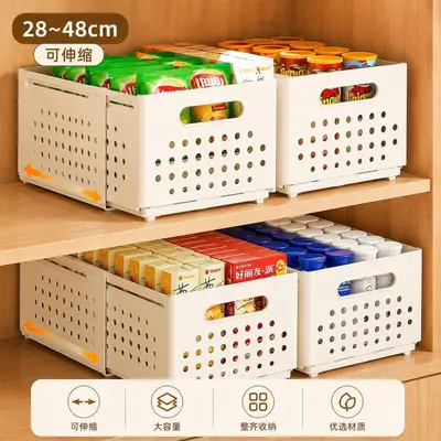 Collapsible storage basket kitchen, expandable, drawer organizer