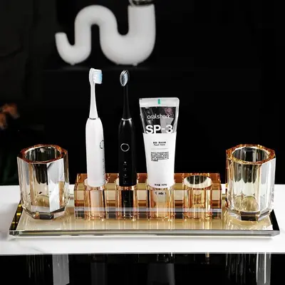Diamond Design Toothbrush Holder Bathroom Storage Set - 5