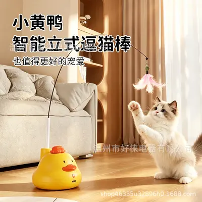 Cat toy wand with feathers and bell