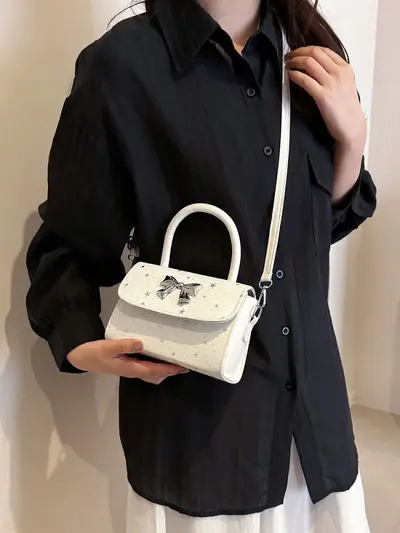 Women's Small Square Crossbody Bag, Minimalist Textured Single-Shoulder Bag - 5