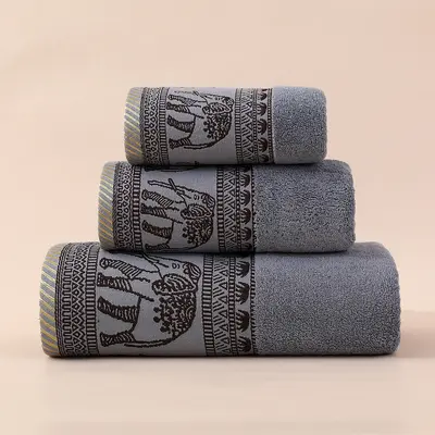 Pure cotton towel set with elephant jacquard pattern - 7