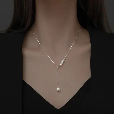 Titanium stainless steel pearl necklace, lightweight, luxury