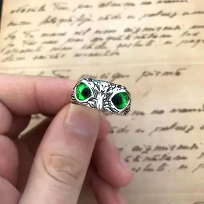 Kreativer süßer Eulenring für Frauen, Glücksbringer Schmuck für Männer, Vintage-Stil, nicht verblassendes 925er Silberschmuck, grenzüberschreitender Großhandelsverkauf. - 9