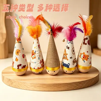 Roly-Poly Cat Toy with Feather Teaser Wand - 3