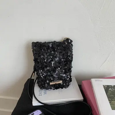 Women's Sequin Single-Shoulder Bag, Textured, Korean Style - 6