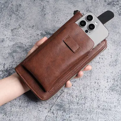 Men's Long Leather Wallet, Multi-Card Slots, 2-in-1 with Zip and Phone Pocket - 4