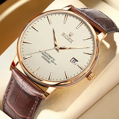 2026 New Model RQEX Luxury Men's Watch Automatic Mechanical Watch Hollow Design Genuine Leather Diamond-Studded Wristwatch