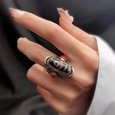 925 silver adjustable ring, handmade Tibetan-Nepal style ethnic design - 1