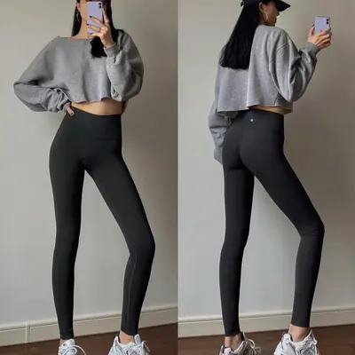Damen-Yogahose mit Logo, neun Achtel Länge, hoher Bund, Po-Lifting