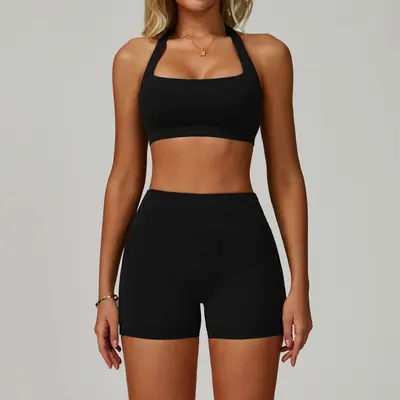 Backless Halter Neck Yoga Set for Women, Tight-Fitting, Quick-Dry, Model 3091 - 7