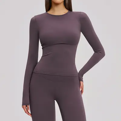 Damen Herbst-Winter Langarm-Yoga-Set, gebürstet, Rundhals, Pilates-Bekleidung