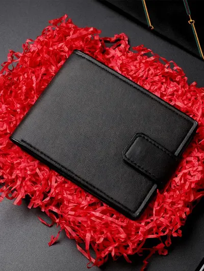 Men's Short Bifold Wallet, Retro Snap Closure Leather Coin Purse - 1