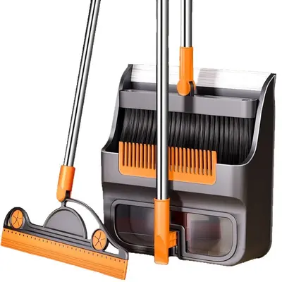 Folding Broom and Dustpan Set with Metal Blade, Household Floor Cleaning Kit