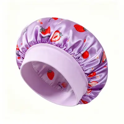 Printed Satin Sleep Bonnet for Women, Wide Elastic Band, Fruit Pattern Hair Cap, Chemo Cap
