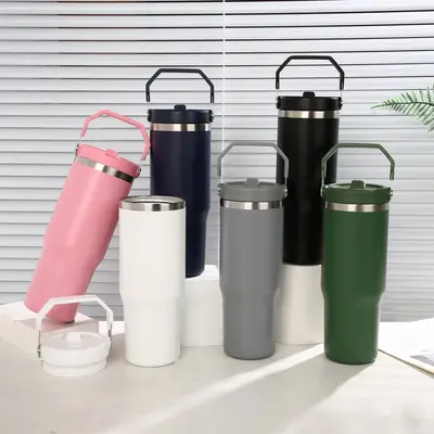 30oz Pipetli Termos Araba Bardağı, 304 Paslanmaz Çelik, Büyük Kapasiteli