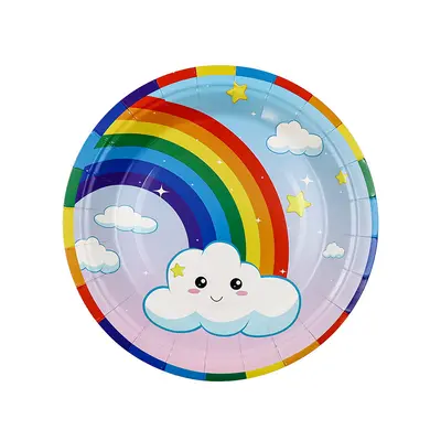 White Cloud Rainbow Children's Birthday Party Paper Plate, Cup and Napkin Set - 7