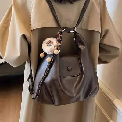Kadın retro büyük hacimli sırt çantası ve tote çanta, tek omuz, günlük kullanım - 4