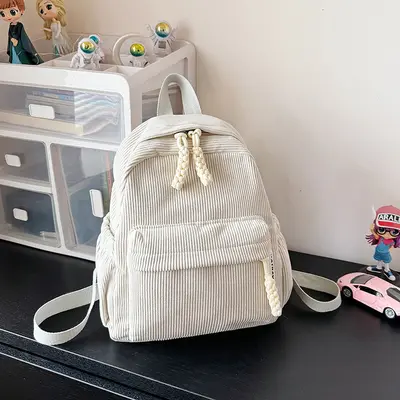 Stylish Corduroy String Backpack, New Travel Lightweight School Bag, Daily Use Backpack for University Students - 3