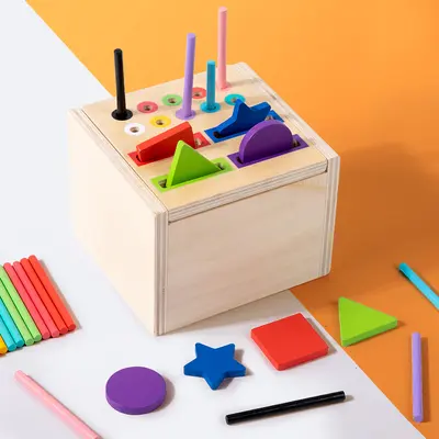 Cross-border wooden children's color sorting 2-in-1 shape cognitive matching kindergarten Montessori teaching aids wooden toys - 3