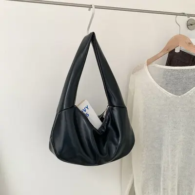 Korean-Style Minimalist Hobo Women's Handbag, Soft Leather, Single Shoulder