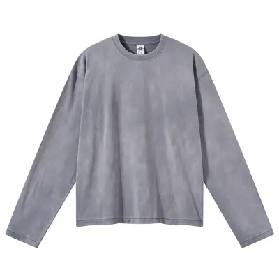 Herren-Langarm-T-Shirt, locker, Rundhals, 100 % Baumwolle, gewaschen - 9