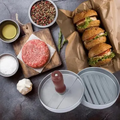 Sınır ötesi alüminyum ahşap saplı hamburger kıyma pres makinesi kıyma plakası yuvarlak köfte kalıbı mutfak hamburger kıyma presi