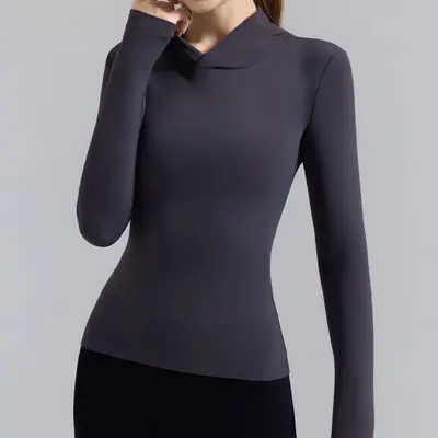 Damen-Yogashirt mit Kapuze, Herbst-Winter-Velours, langarm - 8