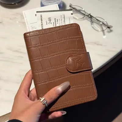 Kore tarzı deri pasaport cüzdanı çok kartlı seyahat çantası - 8