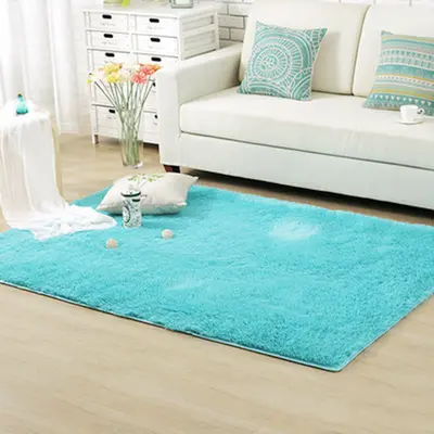 Modern Wool Rug for Living Room, Rectangular Silk Look Carpet