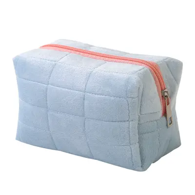 2025 New Velvet Cosmetic Bag, Large Capacity Embroidered Plaid Design