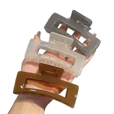 Wholesale factory large transparent square jaw clip summer simple shark clip for back of head with thick hair volume.