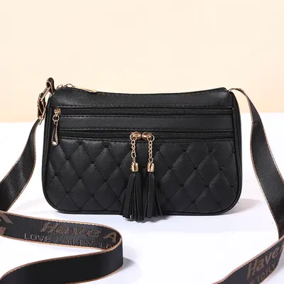 Retro Diamond Lattice Embroidered Fabric Crossbody Bag - 3
