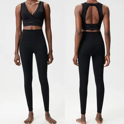 Yoga-Set für Damen mit Rückenausschnitt, zweiteilig, Plus Size, elastisch