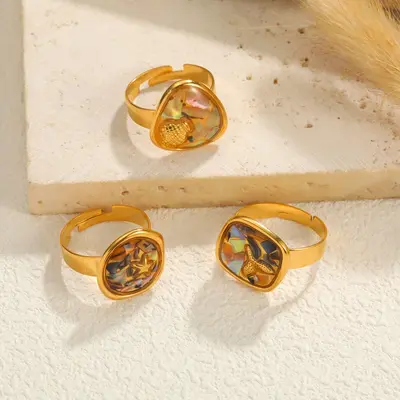 Geometrisches Abalone-Schmuckset mit 18K vergoldeter Titanstahl-Halskette