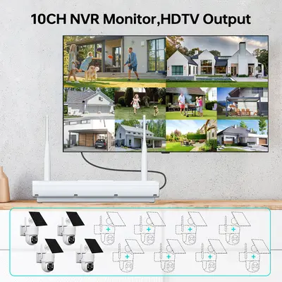 Yisiyun Wireless 4MP Outdoor Low Power Solar Monitoring Camera Kit with NVR