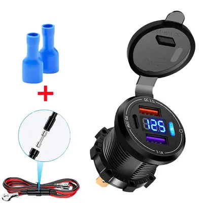 New Waterproof Motorcycle Modified Dual USB Car Phone PD Super Fast Charging Digital Display Car Charger - 7