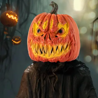 Halloween Pumpkin Head Set and Ghost Face Decoration - 4