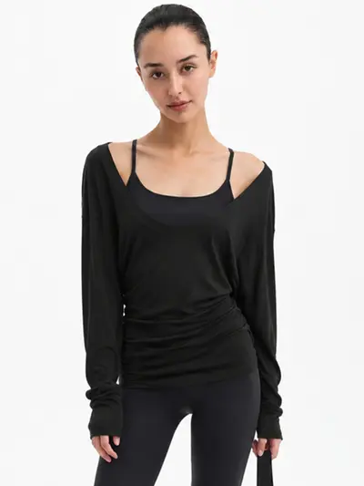 Loose Batwing Sleeve Sports Top with Large U-Neck, for Running and Yoga - 8