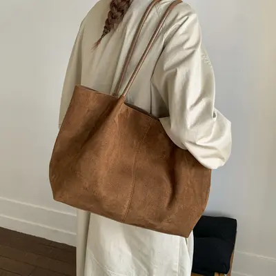 Women's Soft Leather Tote Bag, Large Capacity, Minimalist Retro Design - 3