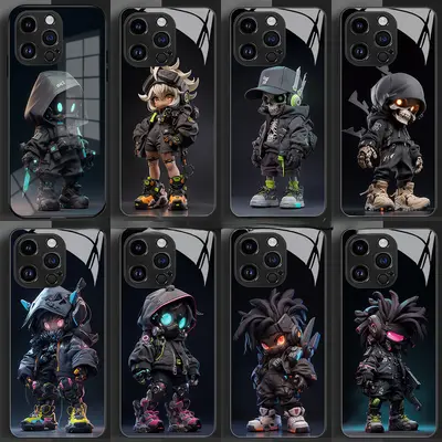 iPhone 17 Pro Max kılıfı, cyberpunk deseni, cam, trendy tasarım